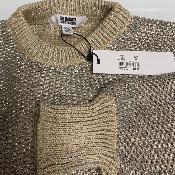 NEW BB Dakota Sweater XSmall Steve Madden Retail $89.00 Rose Gold Metallic - Picture 3 of 11